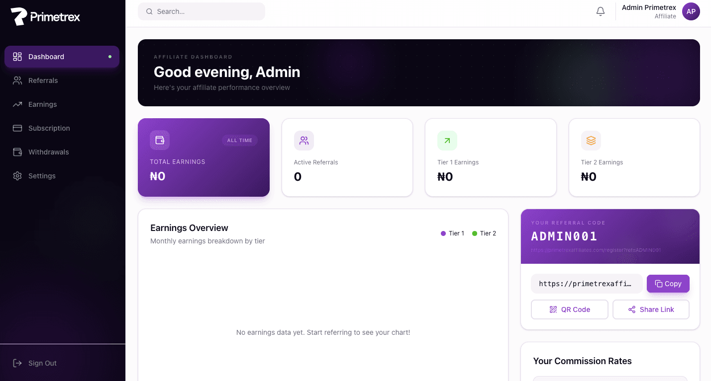 Primetrex Affiliate System